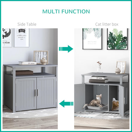 Wooden Cat Litter Box Enclosure with Adjustable Interior Wall & Large Tabletop - Grey
