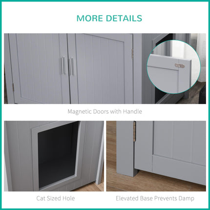 Wooden Cat Litter Box Enclosure with Adjustable Interior Wall & Large Tabletop - Grey