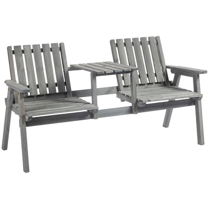 2 Piece Wooden Garden Bench and Table Set with Parasol Hole - Grey