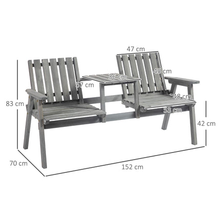 2 Piece Wooden Garden Bench and Table Set with Parasol Hole - Grey