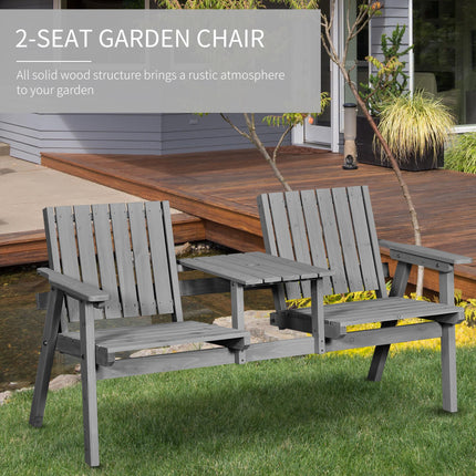 2 Piece Wooden Garden Bench and Table Set with Parasol Hole - Grey