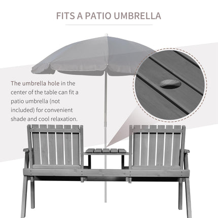 2 Piece Wooden Garden Bench and Table Set with Parasol Hole - Grey