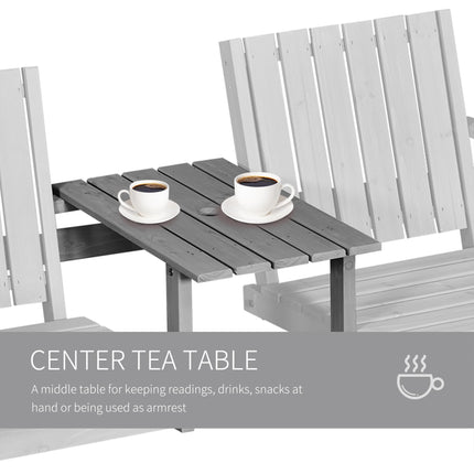 2 Piece Wooden Garden Bench and Table Set with Parasol Hole - Grey