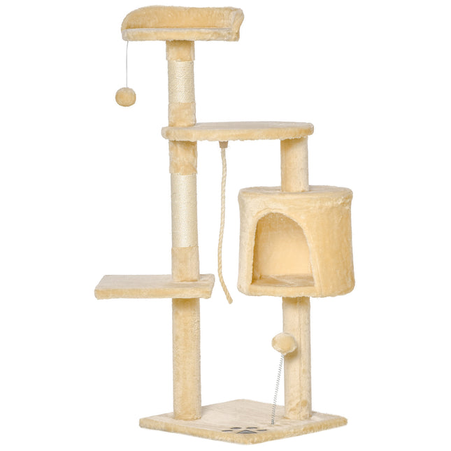 Cat Tree House 114 cm with Condo and Perches - Beige
