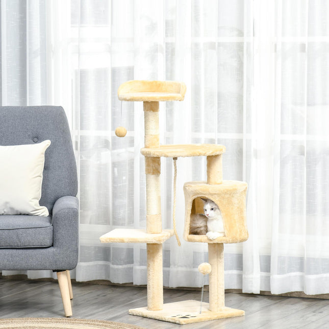 Cat Tree House 114 cm with Condo and Perches - Beige