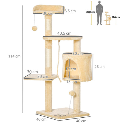 Cat Tree House 114 cm with Condo and Perches - Beige