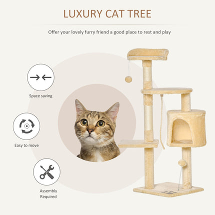 Cat Tree House 114 cm with Condo and Perches - Beige