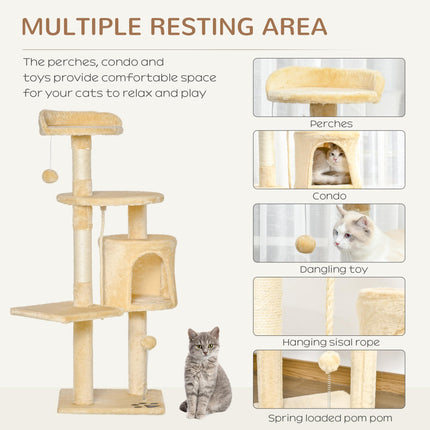 Cat Tree House 114 cm with Condo and Perches - Beige