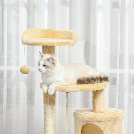 Cat Tree House 114 cm with Condo and Perches - Beige