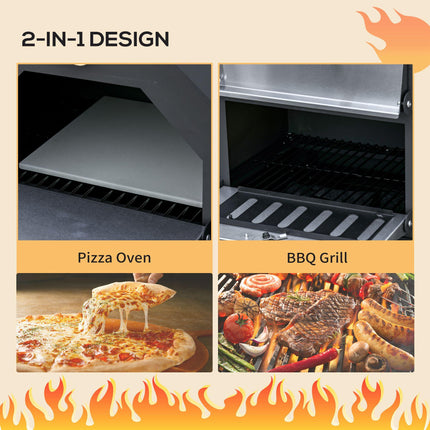 Three Tier Outdoor Charcoal Pizza Oven with Thermometer and Wheels - Black