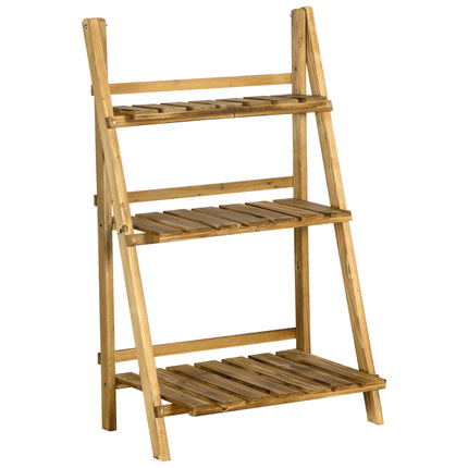 3 Tier Folding Wooden Flower Pot Stand Fir Wood Garden Display Rack - Brown