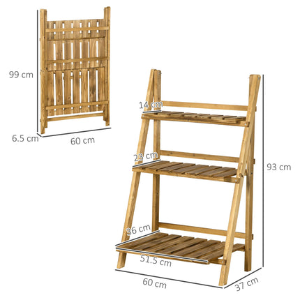 3 Tier Folding Wooden Flower Pot Stand Fir Wood Garden Display Rack - Brown