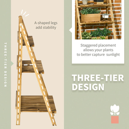 3 Tier Folding Wooden Flower Pot Stand Fir Wood Garden Display Rack - Brown