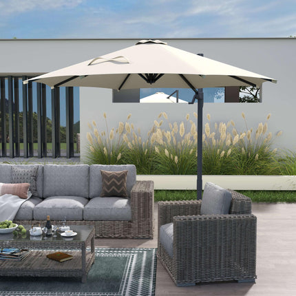 3 Metre Patio Offset Cantilever Parasol with Cross Base - Beige