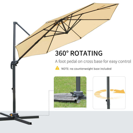 3 Metre Patio Offset Cantilever Parasol with Cross Base - Beige