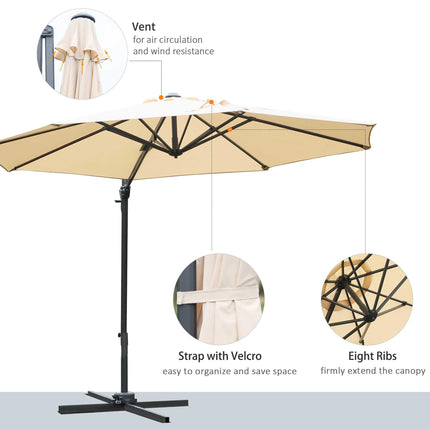 3 Metre Patio Offset Cantilever Parasol with Cross Base - Beige