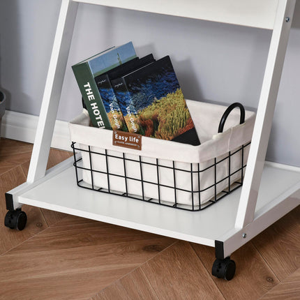Movable Compact Small Computer Desk with Keyboard Tray and Wheels - White