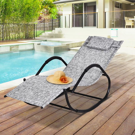 Patio Rocking Lounge Chair with Padded Pillow Grey Texteline - Grey