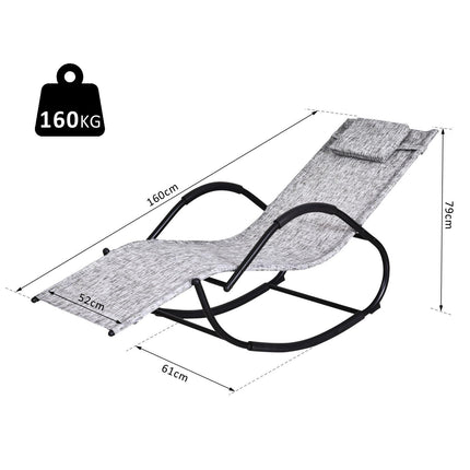 Patio Rocking Lounge Chair with Padded Pillow Grey Texteline - Grey
