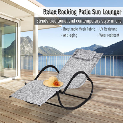 Patio Rocking Lounge Chair with Padded Pillow Grey Texteline - Grey