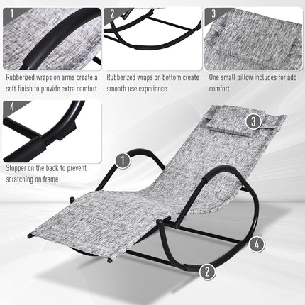 Patio Rocking Lounge Chair with Padded Pillow Grey Texteline - Grey