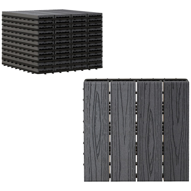 WPC Interlocking Decking Tiles, Pack of 11 Interlocking Patio Paving Slabs, 30 X
