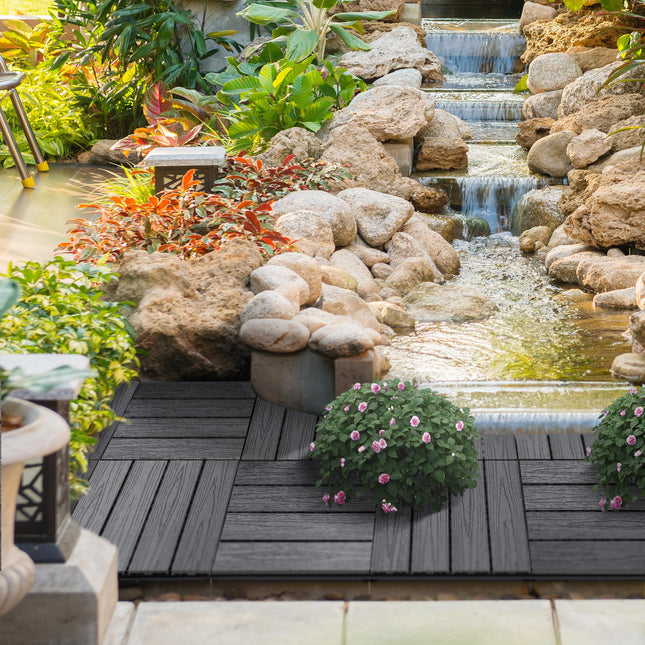 WPC Interlocking Decking Tiles, Pack of 11 Interlocking Patio Paving Slabs, 30 X