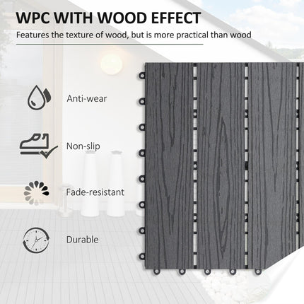 WPC Interlocking Decking Tiles, Pack of 11 Interlocking Patio Paving Slabs, 30 X
