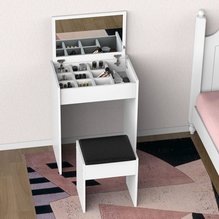 Multi-Purpose Dressing Table Set with Padded Stool and Flip-Up Mirror - White