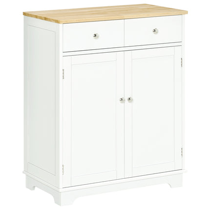 Kitchen Floor Cabinet Sideboard with Solid Wood Top, Adjustable Shelf & Drawer for Dining & Living Room - Nature Wood White