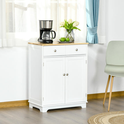 Kitchen Floor Cabinet Sideboard with Solid Wood Top, Adjustable Shelf & Drawer for Dining & Living Room - Nature Wood White