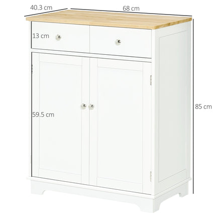 Kitchen Floor Cabinet Sideboard with Solid Wood Top, Adjustable Shelf & Drawer for Dining & Living Room - Nature Wood White