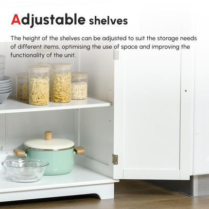 Kitchen Floor Cabinet Sideboard with Solid Wood Top, Adjustable Shelf & Drawer for Dining & Living Room - Nature Wood White
