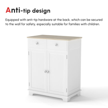 Kitchen Floor Cabinet Sideboard with Solid Wood Top, Adjustable Shelf & Drawer for Dining & Living Room - Nature Wood White