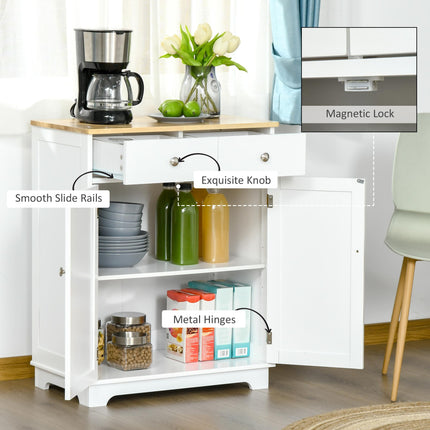 Kitchen Floor Cabinet Sideboard with Solid Wood Top, Adjustable Shelf & Drawer for Dining & Living Room - Nature Wood White
