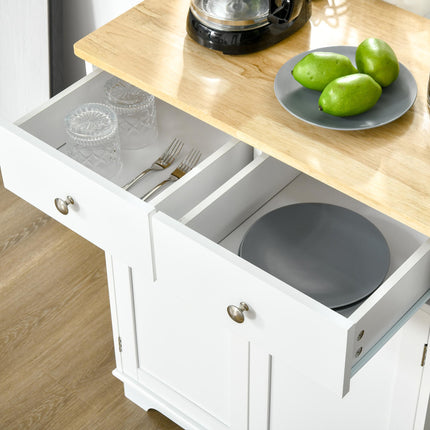 Kitchen Floor Cabinet Sideboard with Solid Wood Top, Adjustable Shelf & Drawer for Dining & Living Room - Nature Wood White