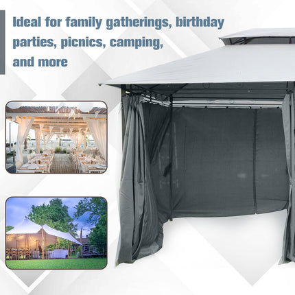 4m x 3m Garden Gazebo Double Roof Canopy with Curtains Solid Steel Frame - Grey