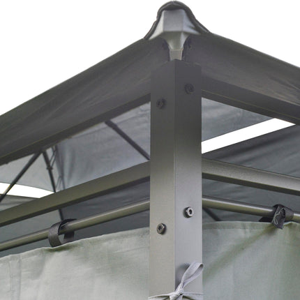 4m x 3m Garden Gazebo Double Roof Canopy with Curtains Solid Steel Frame - Grey