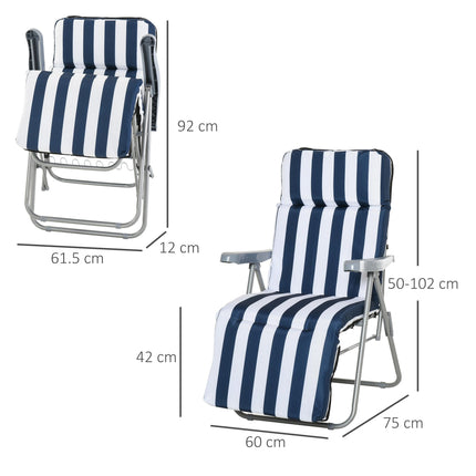 Set of 2 Folding Outdoor Garden Sun Lounger Chairs with Cushions Multi-Position - Blue and White