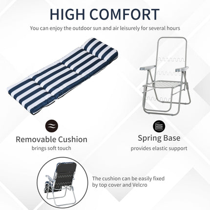 Set of 2 Folding Outdoor Garden Sun Lounger Chairs with Cushions Multi-Position - Blue and White