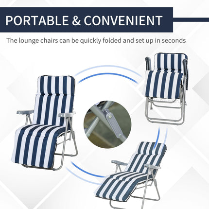 Set of 2 Folding Outdoor Garden Sun Lounger Chairs with Cushions Multi-Position - Blue and White
