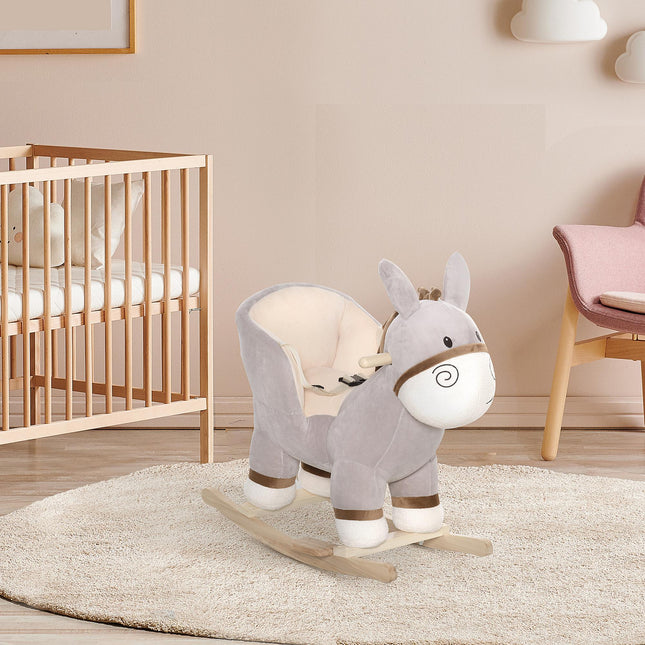 Toddlers Donkey Plush Rocking Ride-On with Sound - Grey