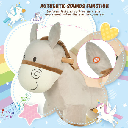 Toddlers Donkey Plush Rocking Ride-On with Sound - Grey