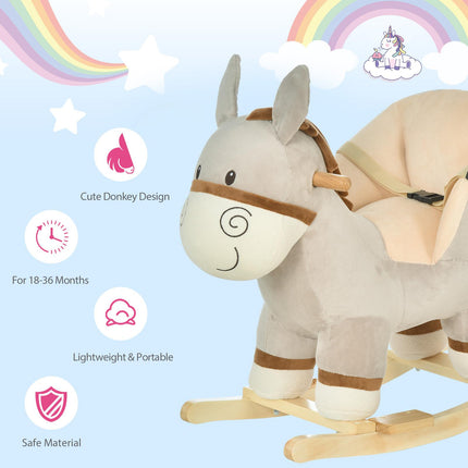 Toddlers Donkey Plush Rocking Ride-On with Sound - Grey