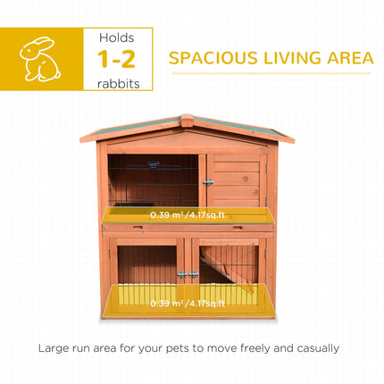 2 Tier Rabbit Hutch with Ramp Slide Out Tray for Guinea Pigs & Ferrets 100.5x55x101 cm - Brown