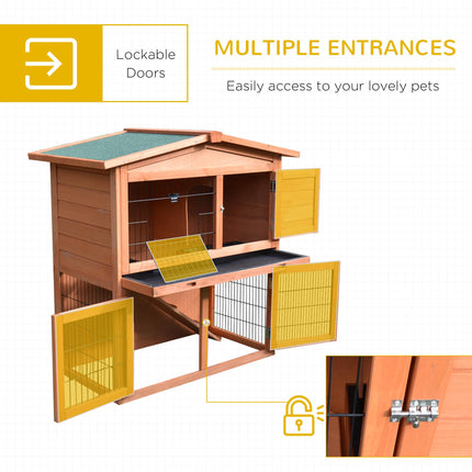 2 Tier Rabbit Hutch with Ramp Slide Out Tray for Guinea Pigs & Ferrets 100.5x55x101 cm - Brown