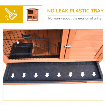 2 Tier Rabbit Hutch with Ramp Slide Out Tray for Guinea Pigs & Ferrets 100.5x55x101 cm - Brown