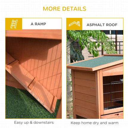 2 Tier Rabbit Hutch with Ramp Slide Out Tray for Guinea Pigs & Ferrets 100.5x55x101 cm - Brown