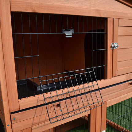 2 Tier Rabbit Hutch with Ramp Slide Out Tray for Guinea Pigs & Ferrets 100.5x55x101 cm - Brown