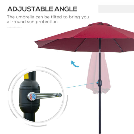 2.7M Garden Parasol Umbrella with Glass Fibre Ribs and Aluminium Frame, Tilting